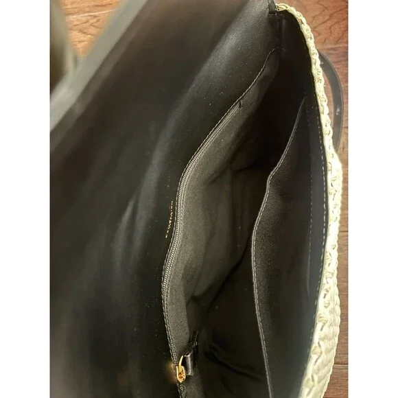 DeMellier Natural Raffia Black Braided Leather Verona Bag - New